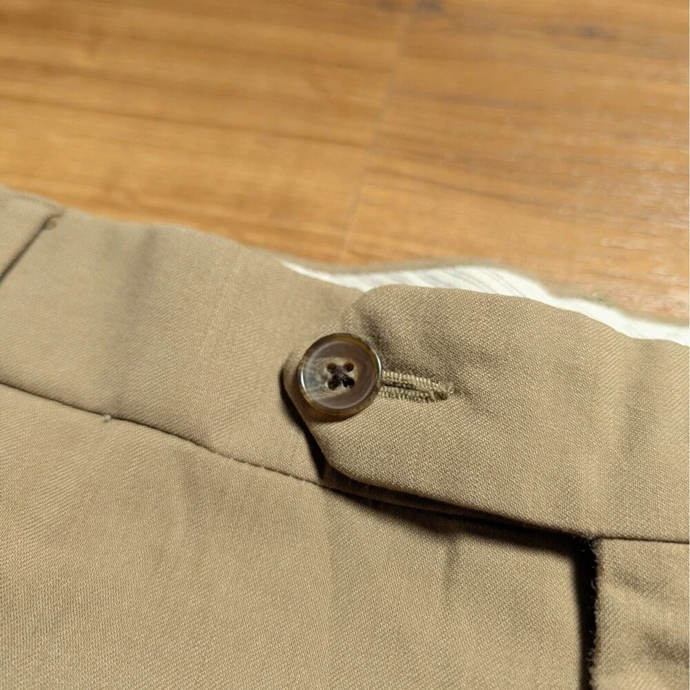 Ballin Dress Pants Mens 37x24 Khaki Solid 100% Super 120s Wool Comfort Adult